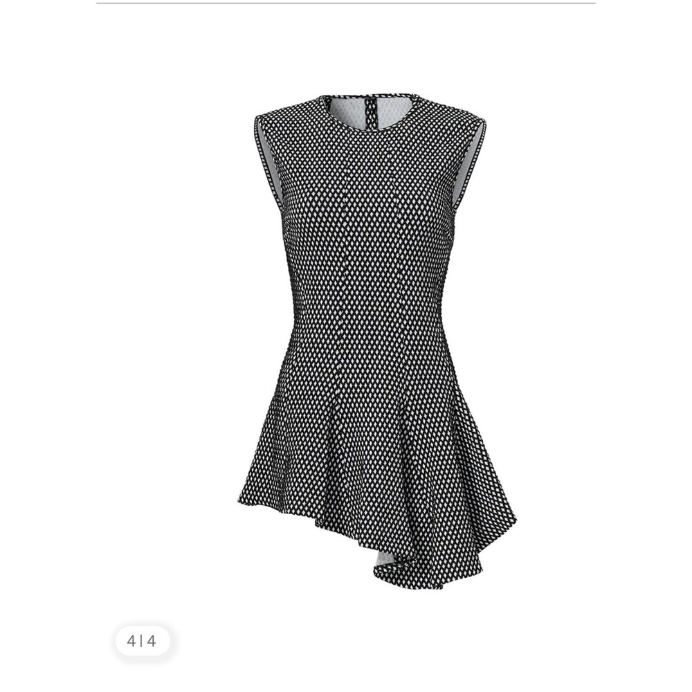 Derek Lam Asymmetrical Hem Top Diamond Print Black White USA Sleeveless